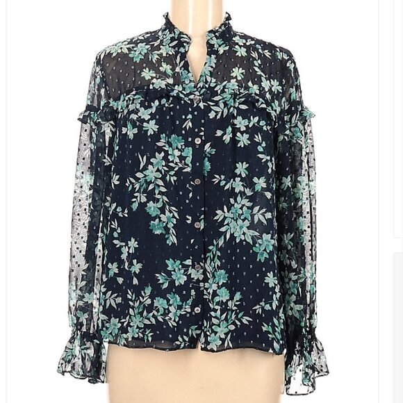 Cece Long Sleeve Blue Floral Blouse Size M - Picture 1 of 3